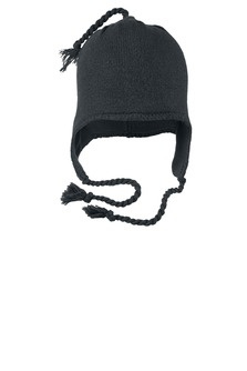 Knit hat with ear flaps with embroidered logo